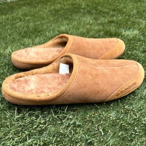 L.L. Bean Men's Wicked Good Slides Suede Leather Sherpa Lined House Slippers 9